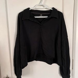 Aerie Fleece Cropped Collared Sweatshirt
